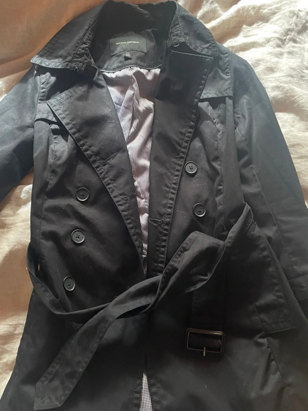Banana Republic Black Double-Breasted Trench Coat with Belt
